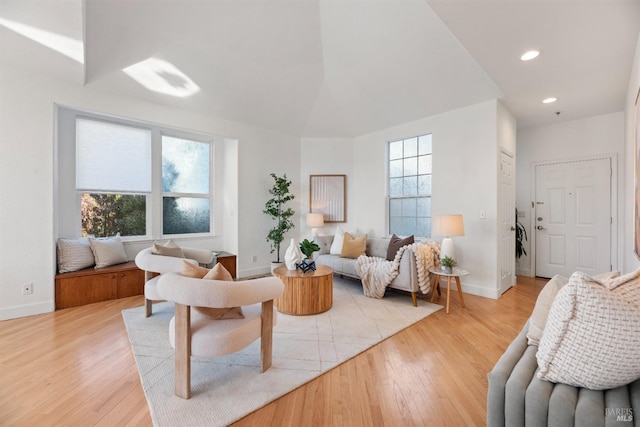 living room with light hardwood / wood-style floors