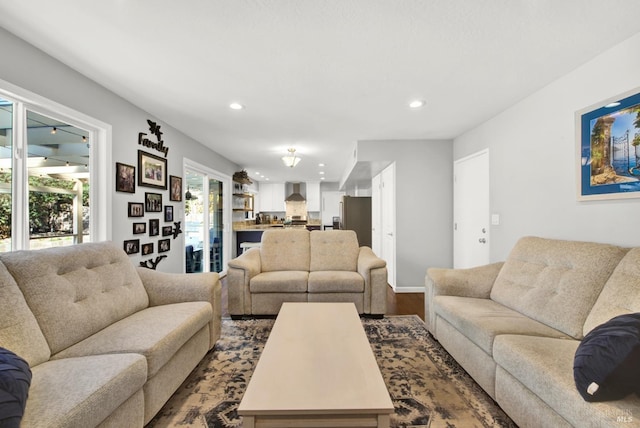 living room with hardwood / wood-style floors