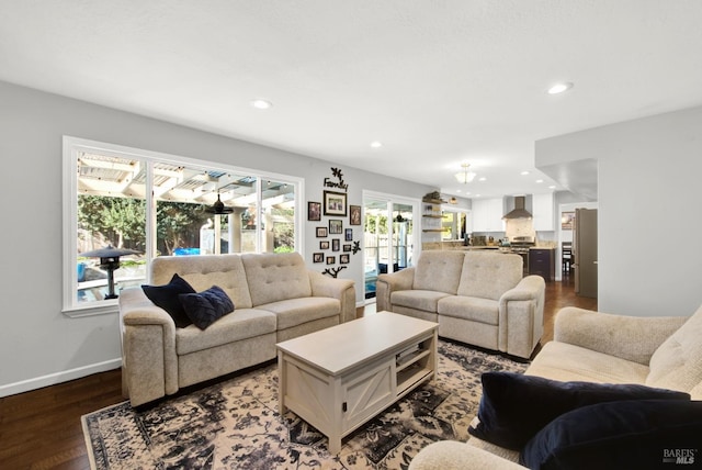 living room with hardwood / wood-style flooring