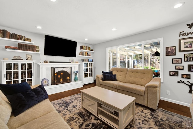 living room featuring dark hardwood / wood-style flooring