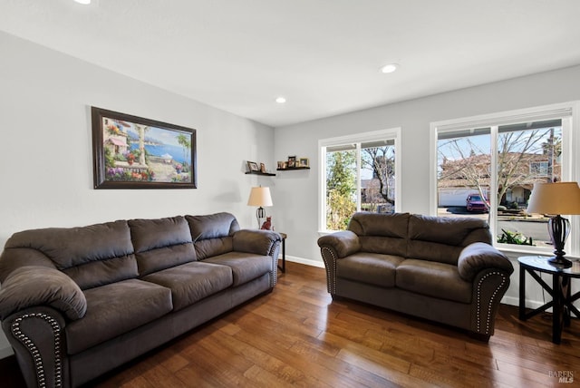 living room featuring dark hardwood / wood-style floors