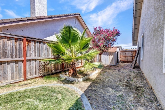 view of yard with a storage shed