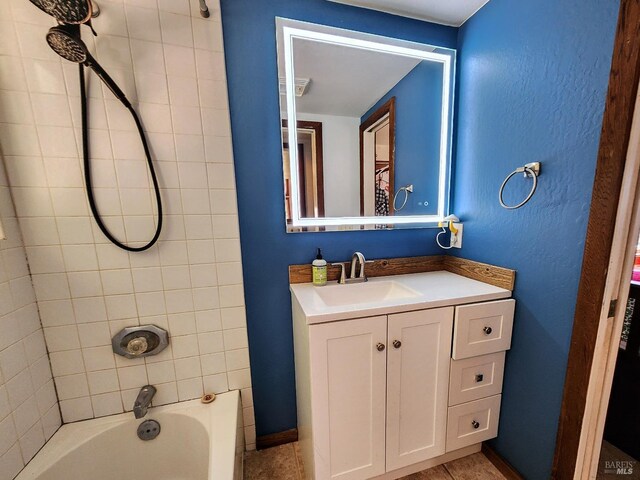 bathroom featuring vanity, shower / bath combo with shower curtain, and visible vents