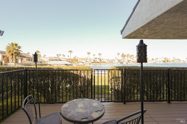 deck with a water view