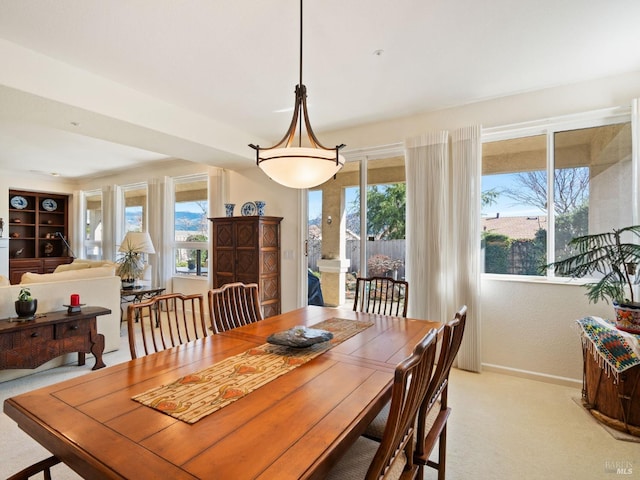 dining room with light carpet