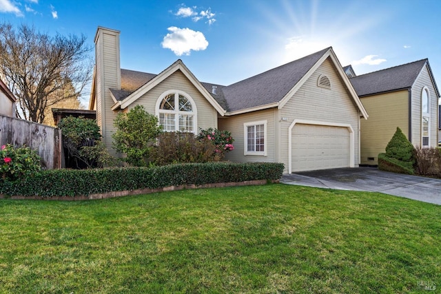 view of front facade featuring a garage and a front yard