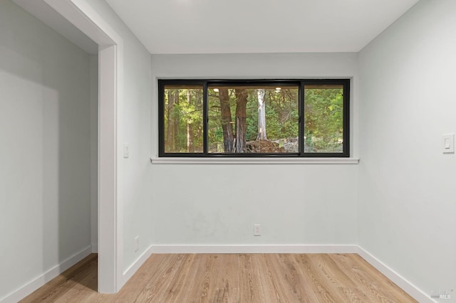 empty room featuring light wood-type flooring, plenty of natural light, and baseboards