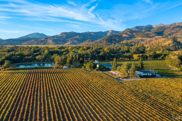 property view of mountains featuring a water view and a rural view