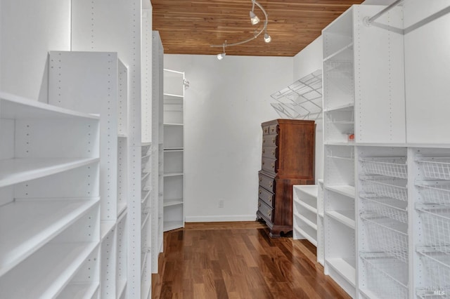 walk in closet with wood finished floors