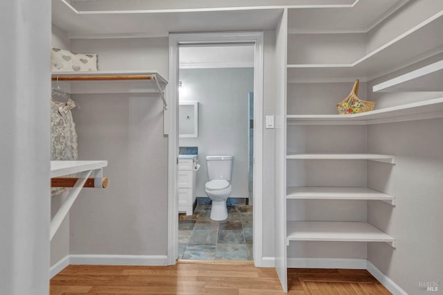 spacious closet with wood finished floors