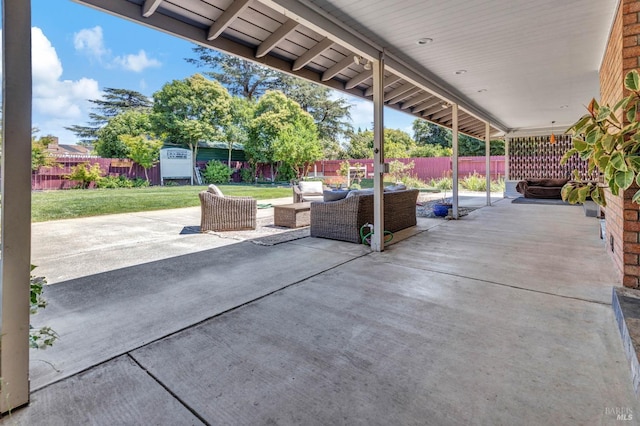 view of patio / terrace featuring outdoor lounge area and a fenced backyard