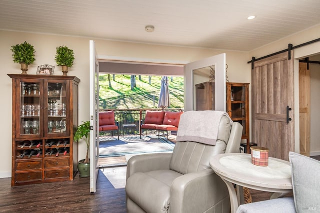 1061 Steele Canyon Rd, Napa, CA 94558 - living area with recessed lighting, dark wood finished floors, and a barn door