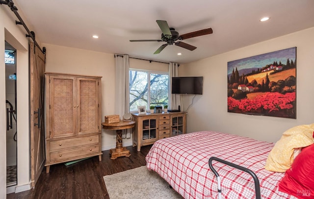 1061 Steele Canyon Rd, Napa, CA 94558 - bedroom featuring baseboards, a barn door, wood finished floors, and recessed lighting