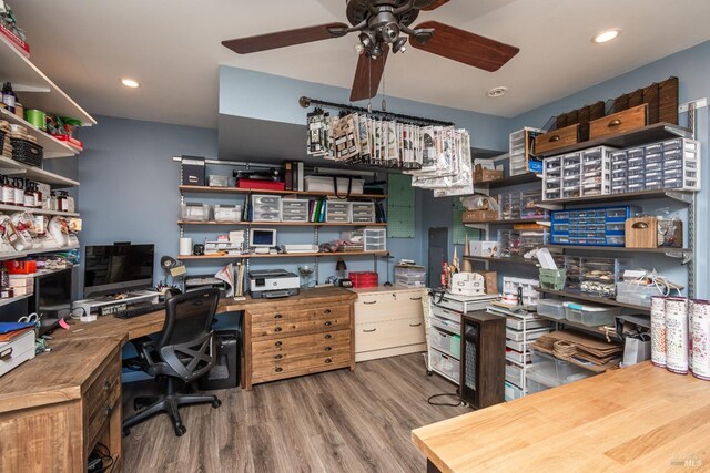 1061 Steele Canyon Rd, Napa, CA 94558 - office with a ceiling fan, recessed lighting, and wood finished floors