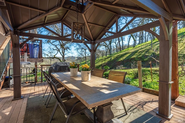 1061 Steele Canyon Rd, Napa, CA 94558 - view of patio featuring a gazebo, outdoor dining space, grilling area, and a wooden deck