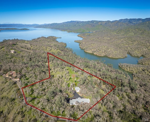 1061 Steele Canyon Rd, Napa, CA 94558 - birds eye view of property with a wooded view and a water and mountain view