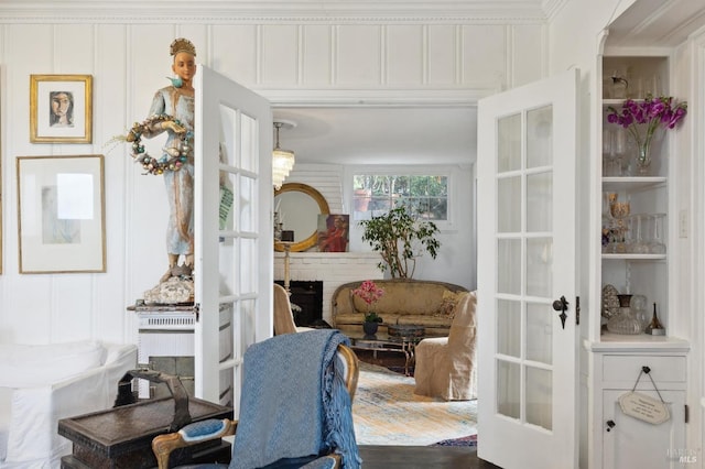 interior space featuring dark hardwood / wood-style floors and french doors