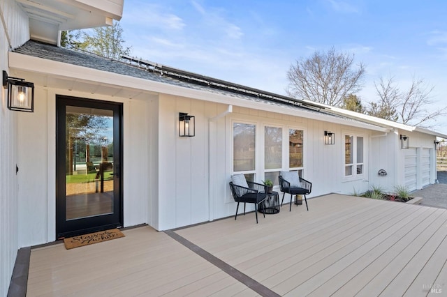 deck with an attached garage