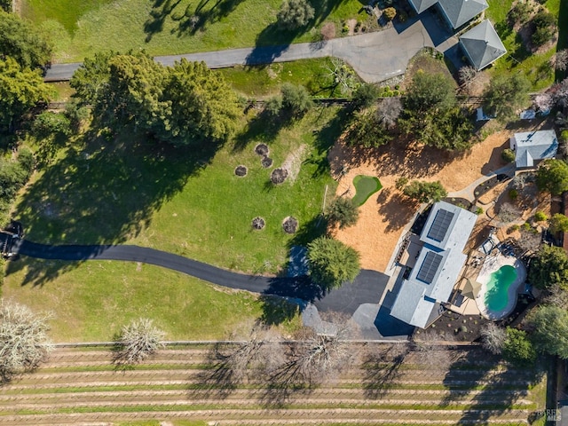 drone / aerial view with a rural view