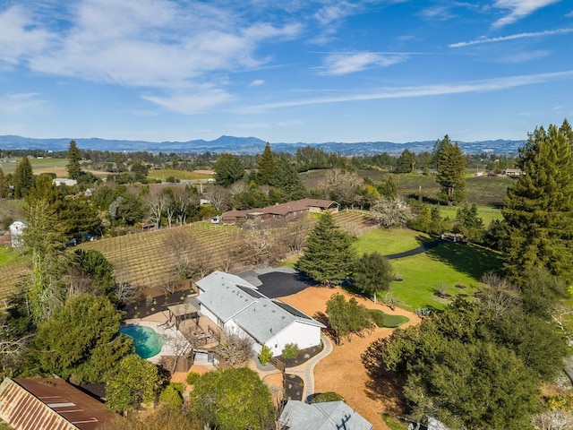 birds eye view of property with a mountain view