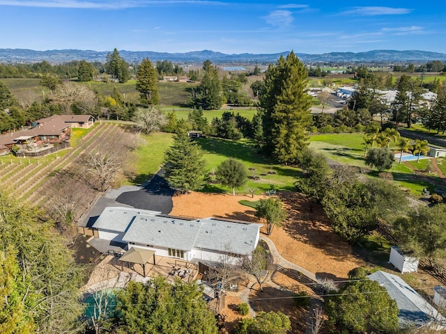 birds eye view of property with a rural view and a mountain view