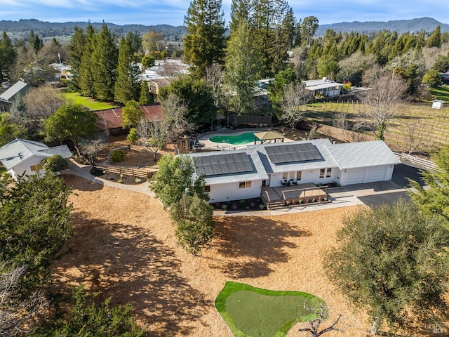 bird's eye view with a mountain view