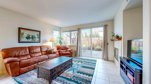 living room featuring light tile patterned floors