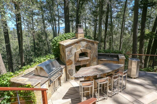 view of patio featuring area for grilling and an outdoor bar