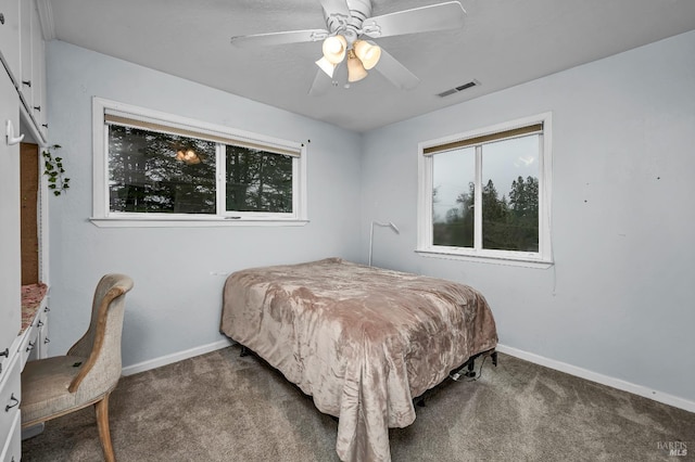 bedroom featuring carpet and ceiling fan