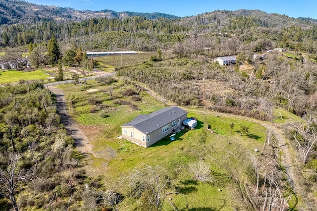 bird's eye view with a mountain view