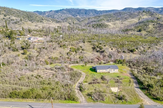 birds eye view of property featuring a mountain view