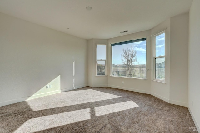 unfurnished room with light colored carpet