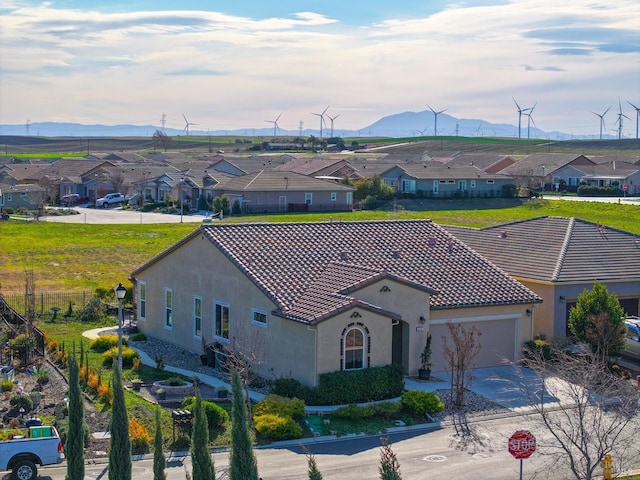 aerial view featuring a mountain view