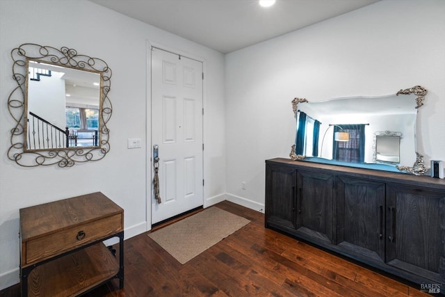 foyer entrance featuring dark wood-type flooring