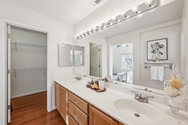 bathroom featuring vanity and wood-type flooring