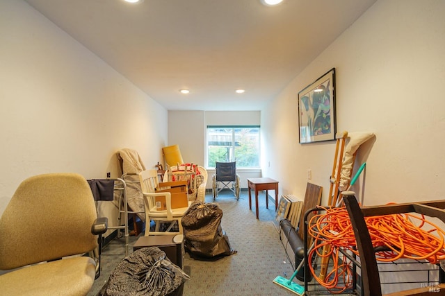 living area with carpet floors and recessed lighting