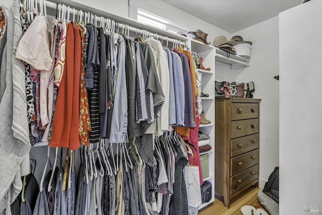 spacious closet featuring light hardwood / wood-style floors