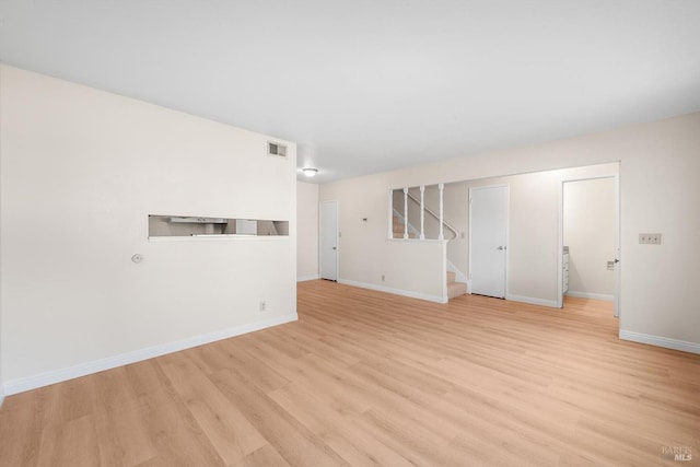 unfurnished living room with light hardwood / wood-style floors