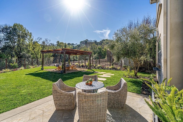 view of patio / terrace featuring a fenced backyard and a pergola