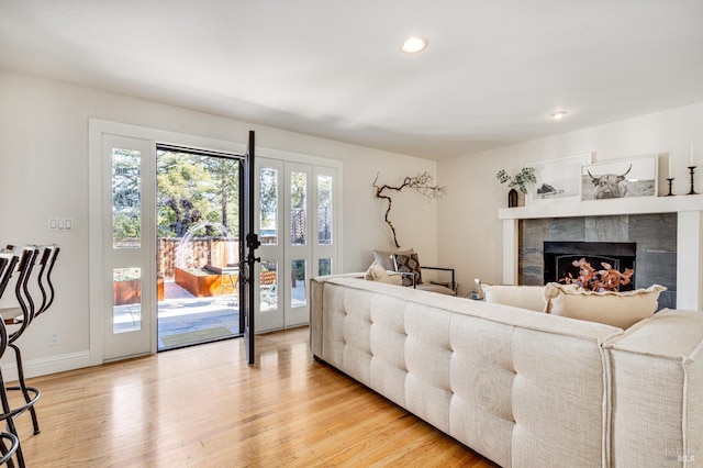1077 Valley View St, Saint Helena, CA 94574 - living area with a fireplace, light wood finished floors, and recessed lighting