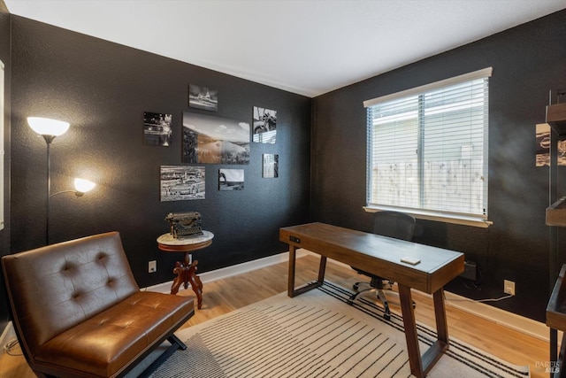 home office featuring hardwood / wood-style floors