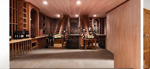 wine room with wooden ceiling