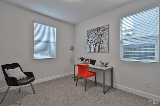 view of carpeted home office