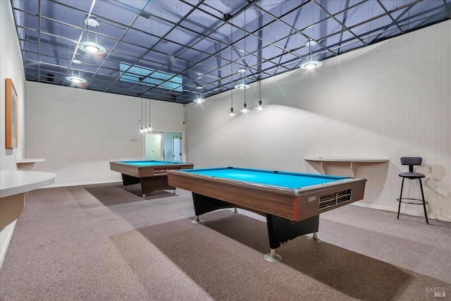 game room featuring billiards and carpet flooring