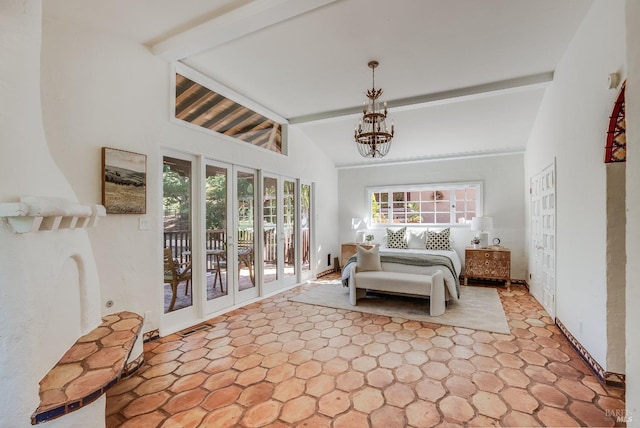 107 Deer Hollow Rd, San Anselmo, CA 94960 - bedroom with access to exterior and a chandelier