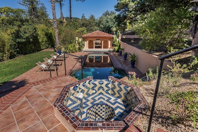 107 Deer Hollow Rd, San Anselmo, CA 94960 - swimming pool with an in-ground hot tub, a gazebo, and a patio area