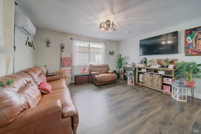 living room featuring wood finished floors and a wall mounted AC