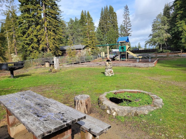 view of yard with fence and playground community