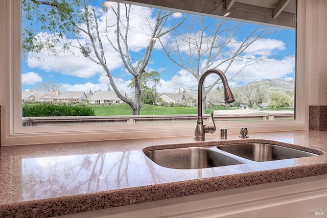 details with light stone counters and a sink