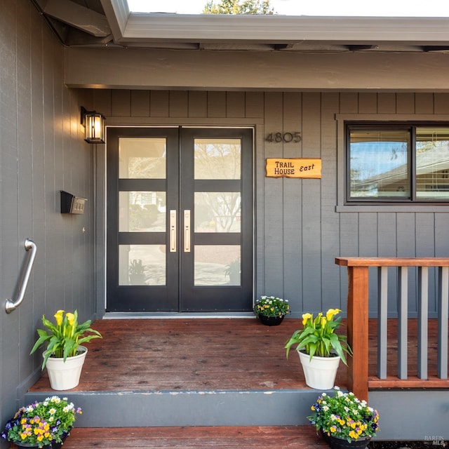 doorway to property featuring french doors